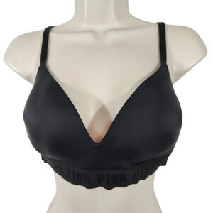 Victorias Secret PINK Wear Everywhere Light Lined Black Wireless Bra Size 34D